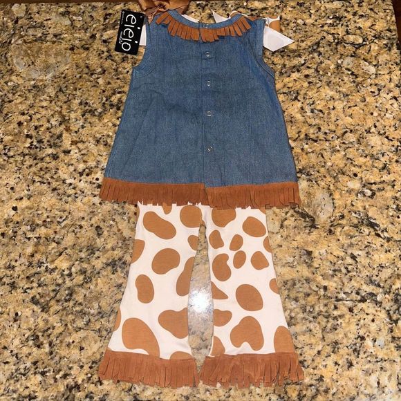 NWT mudpie Cowgirl Cow Halloween Costume Themed Rodeo Outfit Size 12-18 Months - Picture 4 of 8